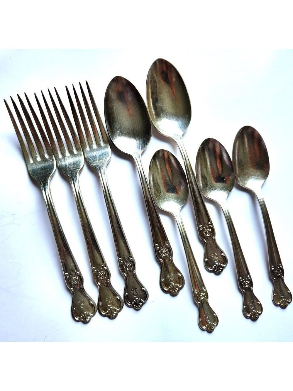 Old Company Plate Signature Rose Flatware Lot of 8 Silver Plate 'R' Monogrammed